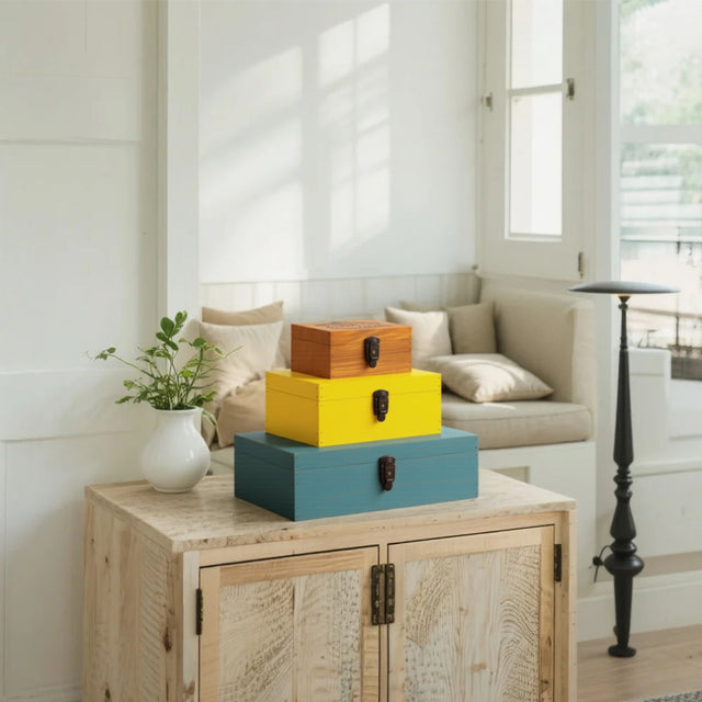 Retro Wooden Storage Box with Hinged Lid