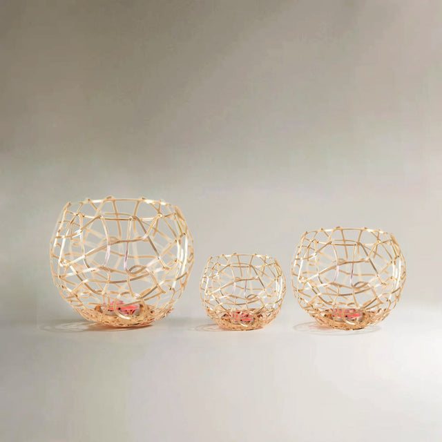 3 piece gold hollow out iron candle holder set