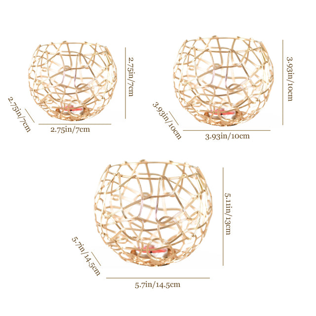 3 piece gold hollow out iron candle holder set size chart