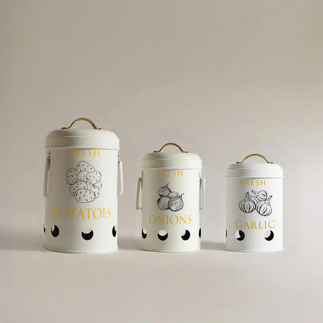 3 piece iron food storage jar with handles