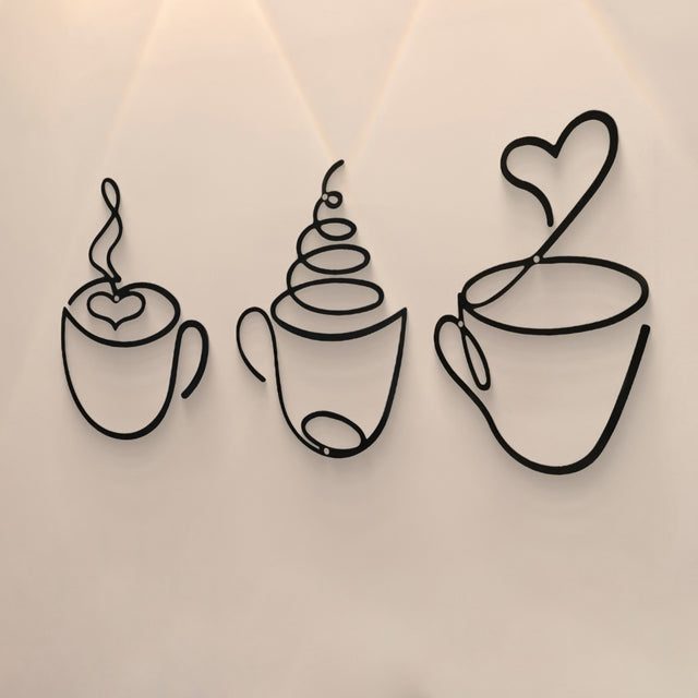 3 piece iron wire coffee cup wall decor
