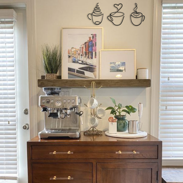 3 piece iron wire coffee cup wall decor above the coffee machine