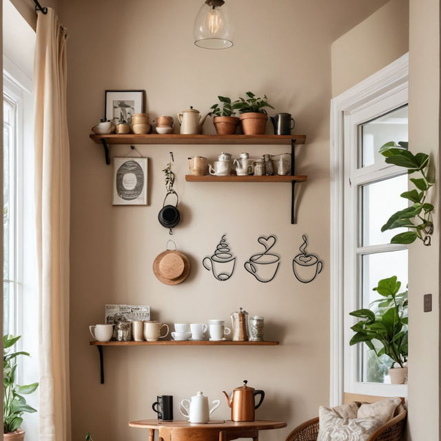 3 piece iron wire coffee cup wall decor details