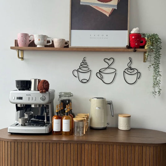 3 piece iron wire coffee cup wall decor details