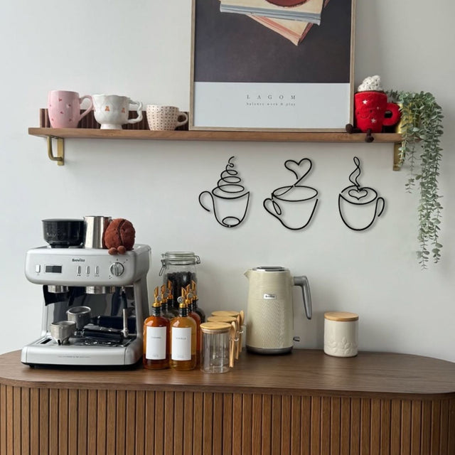 3 piece iron wire coffee cup wall decor details