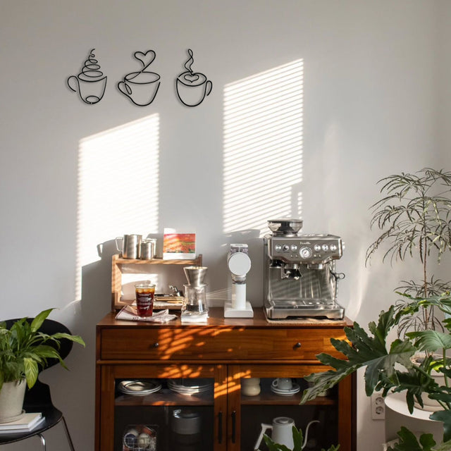 3 piece iron wire coffee cup wall decor on the wall