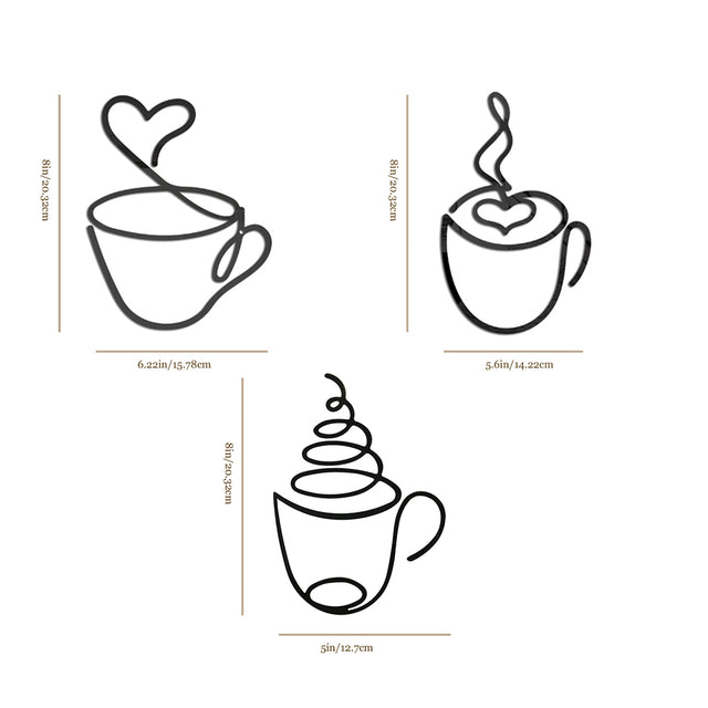 3 piece iron wire coffee cup wall decor size chart