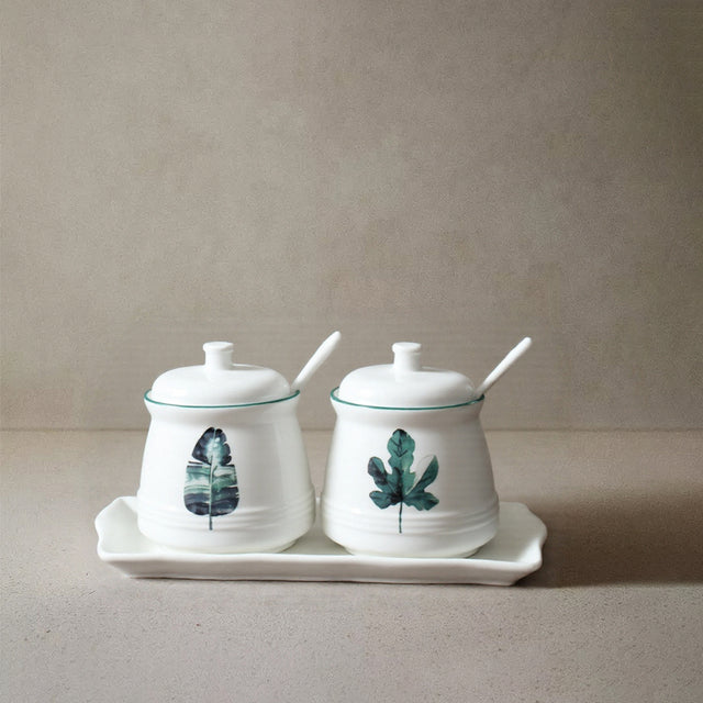 3 piece plant ceramic seasoning jar set