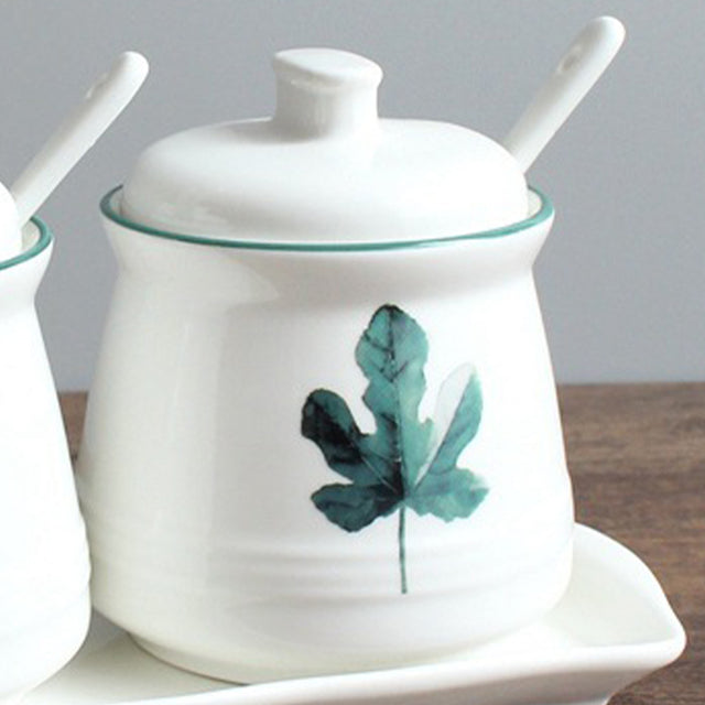 3 piece plant ceramic seasoning jar set details