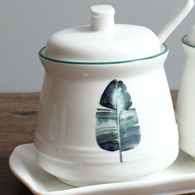 3 piece plant ceramic seasoning jar set details