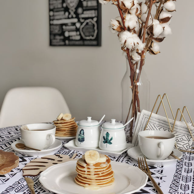 3 piece plant ceramic seasoning jar set on the dining table