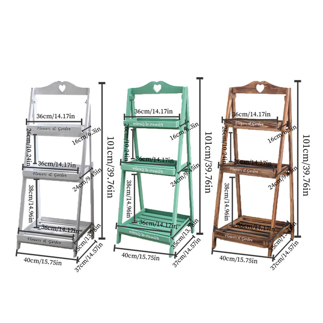 3 tier ladder-style wooden flower plant stand size chart