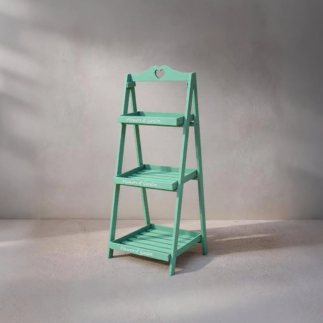 3 tier ladder-style wooden green flower plant stand