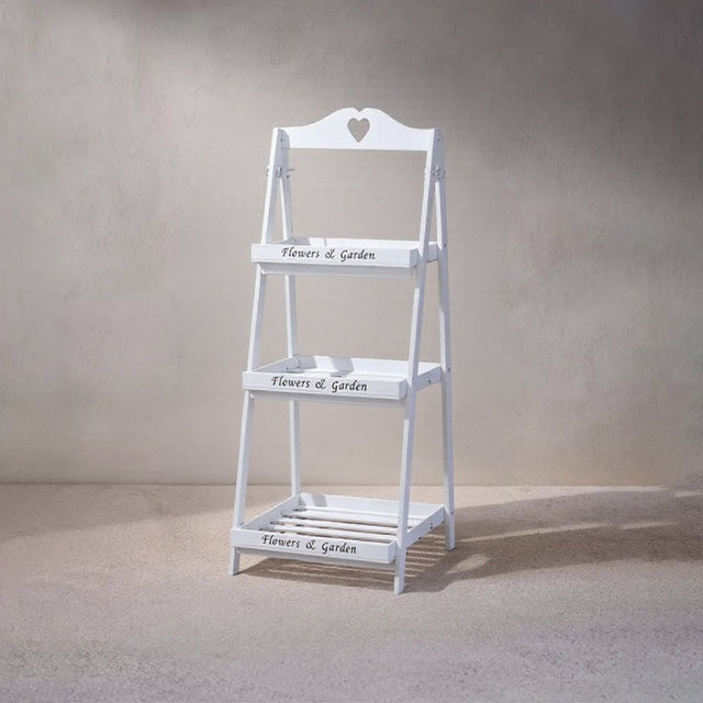 3 tier ladder-style wooden white flower plant stand