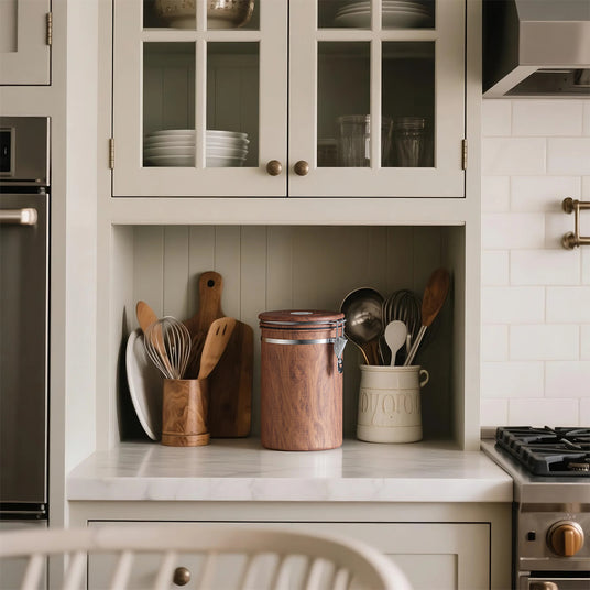 304 stainless steel brown cylinder storage jar in the kitchen