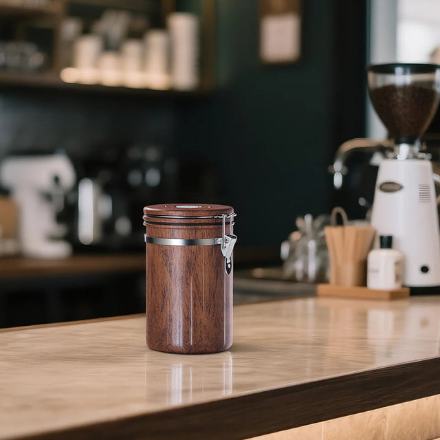 304 stainless steel brown cylinder storage jar on the coffee table
