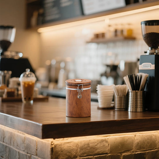304 stainless steel brown cylinder storage jar on the coffee table
