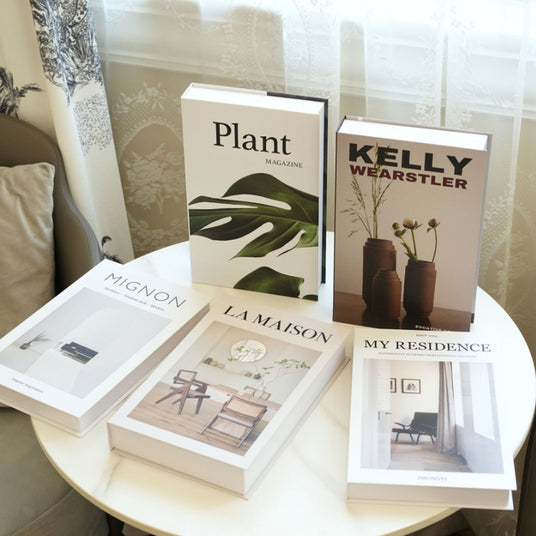 5 pcs white decorative book on the coffee table