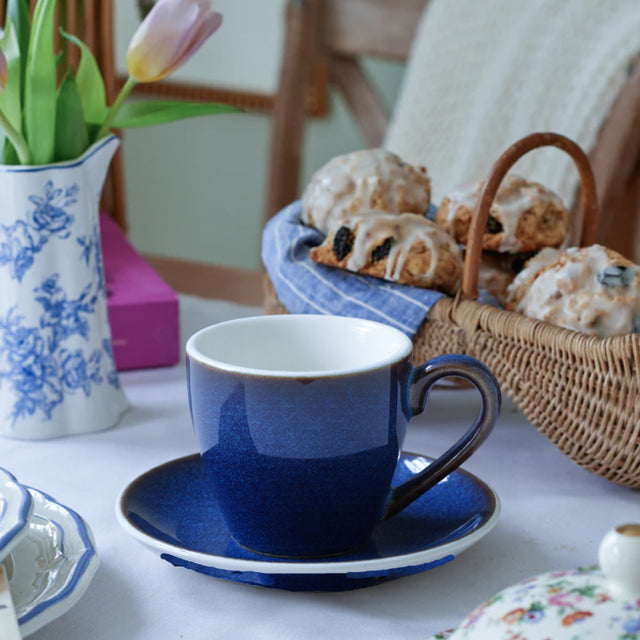 80 ml Retro Luxury Indigo Blue Ceramic Coffee Cup on the Table