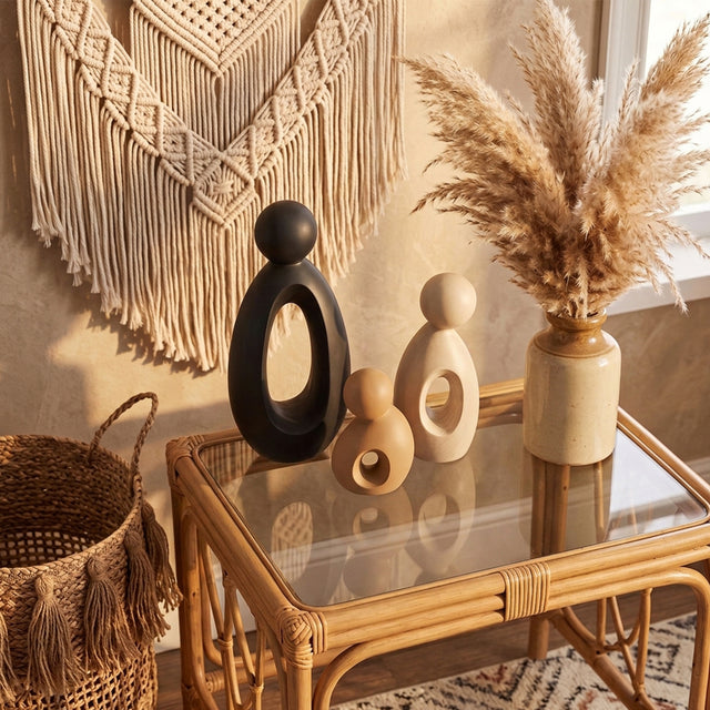 Abstract Figure Set On Rattan Table