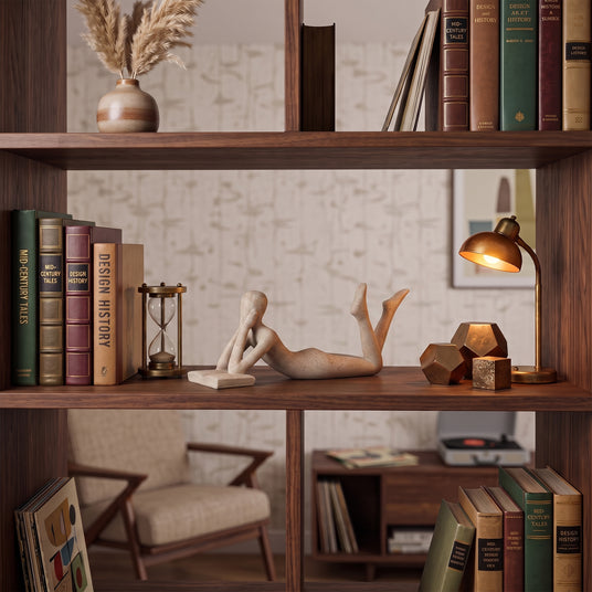 Abstract Reading Figure On Wooden Bookshelf