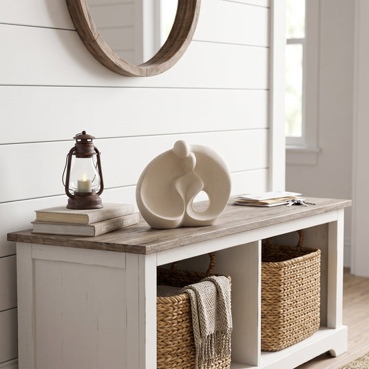 Abstract Sculpture On White Bench