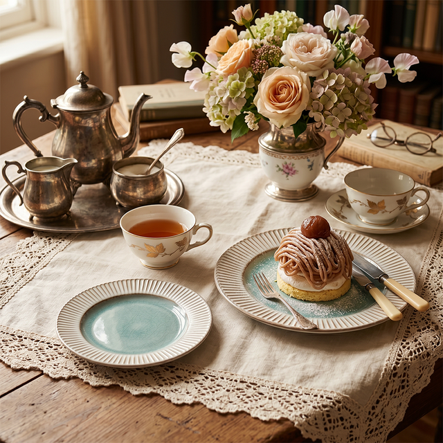 Handcrafted Ceramic Plates Set of 2 — Embossed Sunburst Rim & Reactive Celadon Glaze | Lead-Free Porcelain | 8.9″ & 11.2″