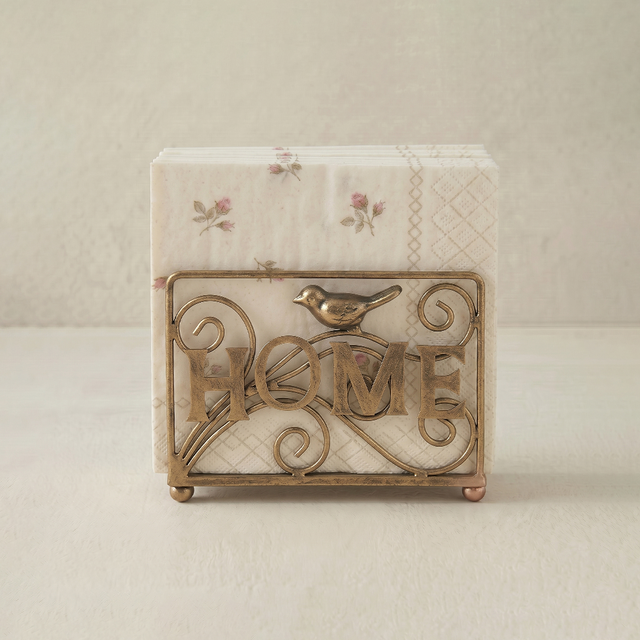 Antique Gold Home Bird Metal Napkin Holder