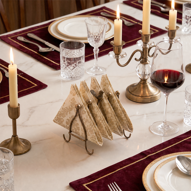 Antique Gold Napkin Holder On Marble Table