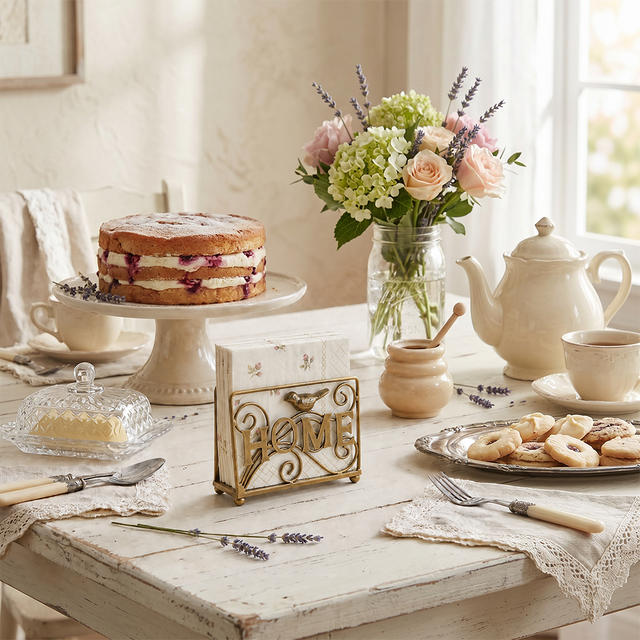 Antique Gold Napkin Holder With Afternoon Tea