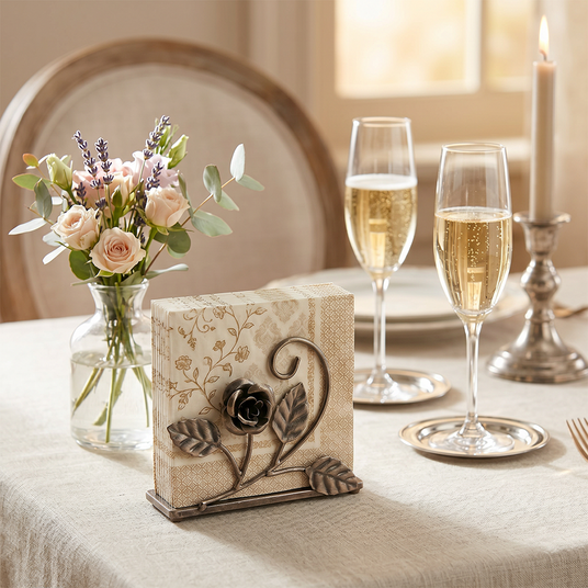 Antique Pewter Napkin Holder With Champagne