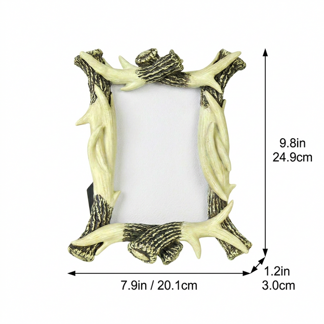 Rustic Antler Picture Frame, Resin Deer Antler Photo Frame, Freestanding Farmhouse Decor for Tabletop Display – for Cabin, Living Room, Office, Shelf or Mantel
