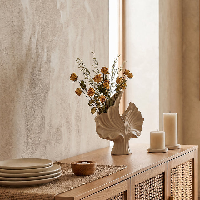 Art vase on side console