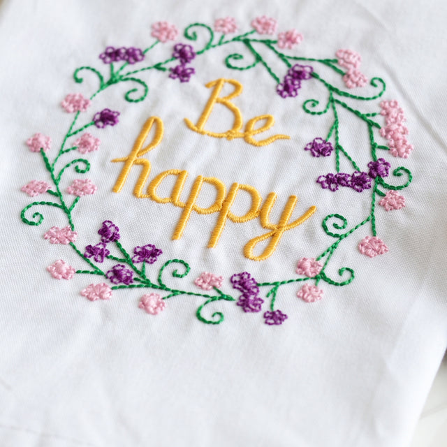 Be happy wreath napkin closeup