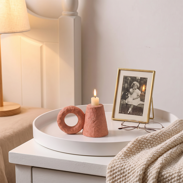 Ceramic Taper Candle Holder — Sculptural Cone & Ring Candlestick for Mantel, Shelf & Tabletop, Modern Minimalist Accent