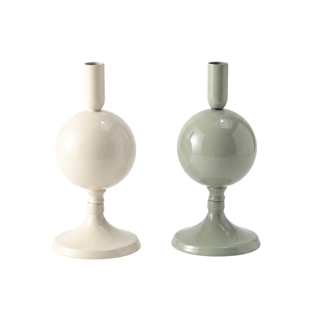 Modern Glossy Metal Ball Taper Candle Holder Set of 2, Powder Coated Sphere Pedestal Candlestick Holders for Dining Table Centerpiece