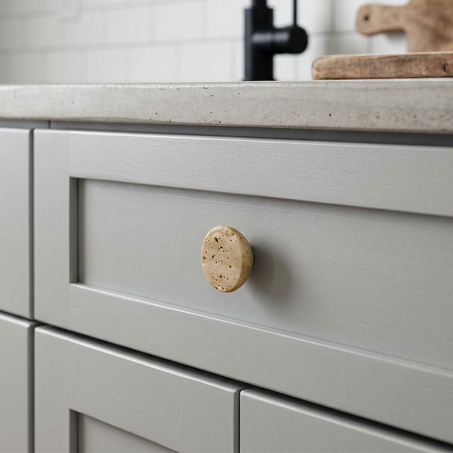 Natural Stone Cabinet Knobs Set of 2, Round Drawer Pulls for Kitchen Bathroom & Dresser, Dome Hardware with Brass-Threaded Insert