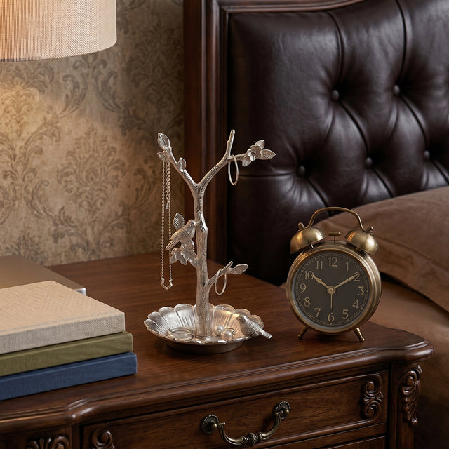 Tree Branch Jewelry Stand with Bird Accents, Zinc Alloy Ring Holder Dish