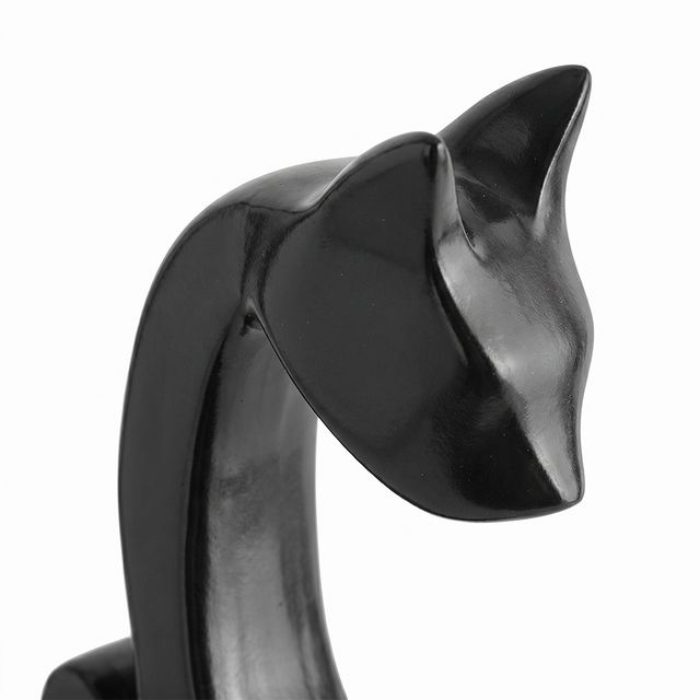 Black Resin Abstract Cat Sculpture – Modern Minimalist Tabletop Figurine with Glossy Finish | Cat Lover Gift, Home Accent for Mantle, Bookshelf, Console & Nightstand