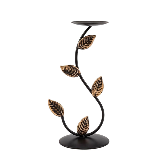 Black Gold Leaf Vine Metal Candlestick