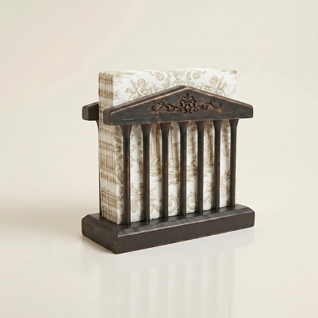Black Napkin Holder With Patterned Napkins