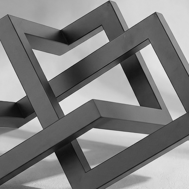 Modern Geometric Metal Sculpture, Interlocking Rectangular Frames Tabletop Decor – Matte Black Art Piece for Living Room Office Shelf