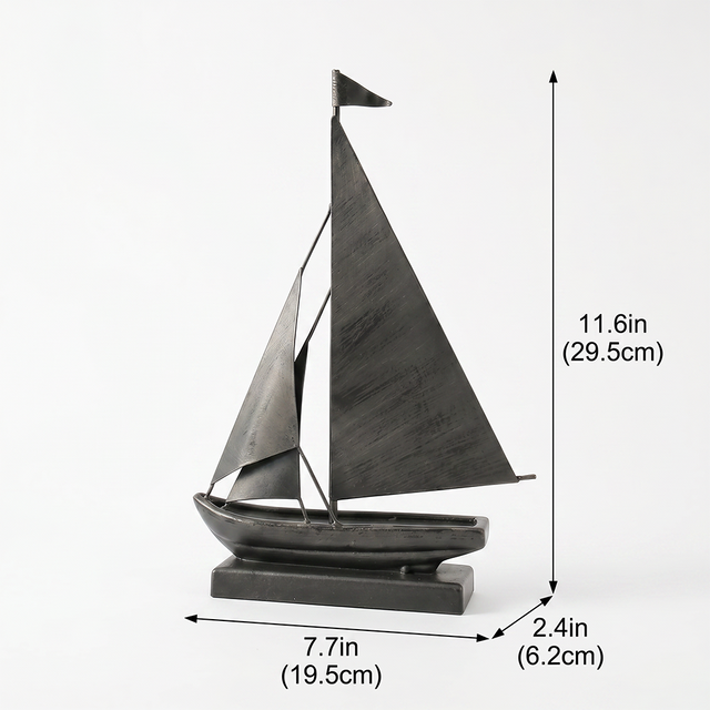 Handcrafted Metal Sailboat Sculpture, Coastal Nautical Decor, Shelf, Mantel & Desk Accent