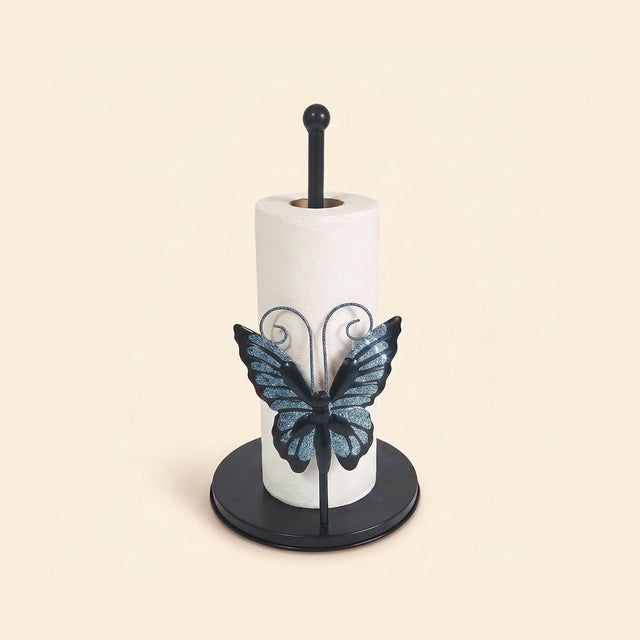 Blue Glitter Butterfly Metal Paper Towel Holder