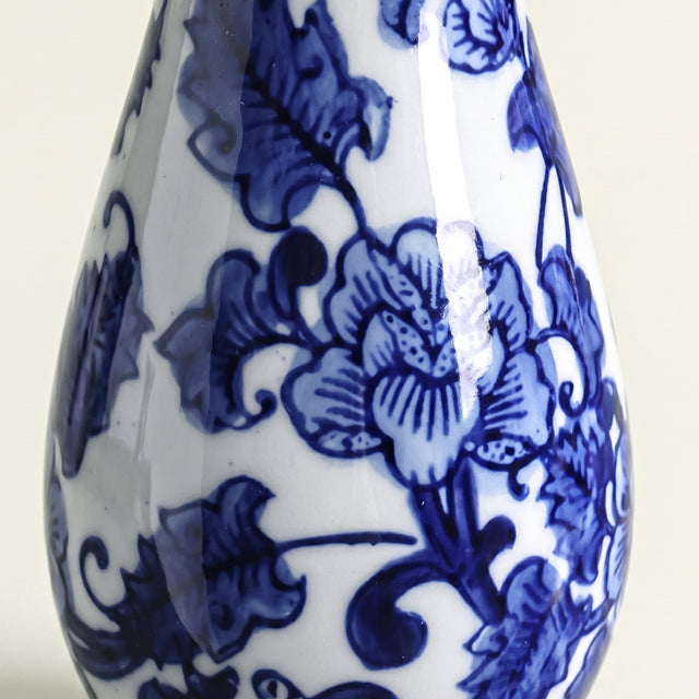 Blue & White Porcelain Taper Candlestick Holder — Traditional Floral Scroll Pattern, Chinoiserie Ceramic Candle Holder for Dining Table & Mantel