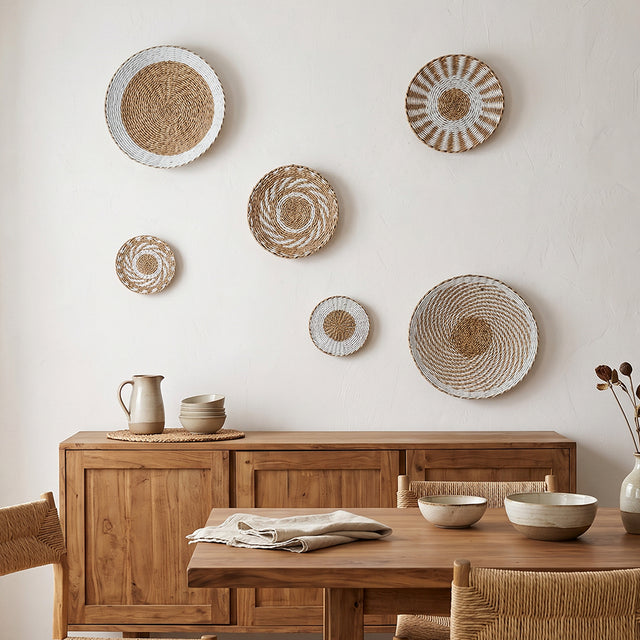 Boho woven plates wall display
