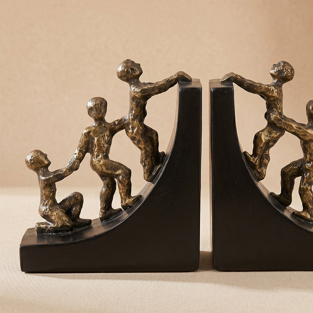 Climbing Figures Bookend Set of 2 – Bronze-Tone Resin Sculpture Bookends for Bookcase, Office Shelf & Home Library Decor
