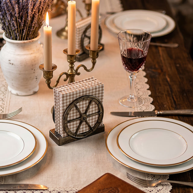 Brown Wagon Wheel Holder With Candle Wine