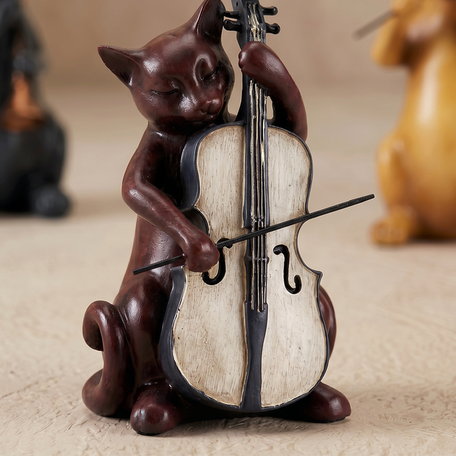 Musical Cat Figurine - Resin Animal Statue for Shelf & Mantel Decor, Music Room Accent, Cat Lover Gift