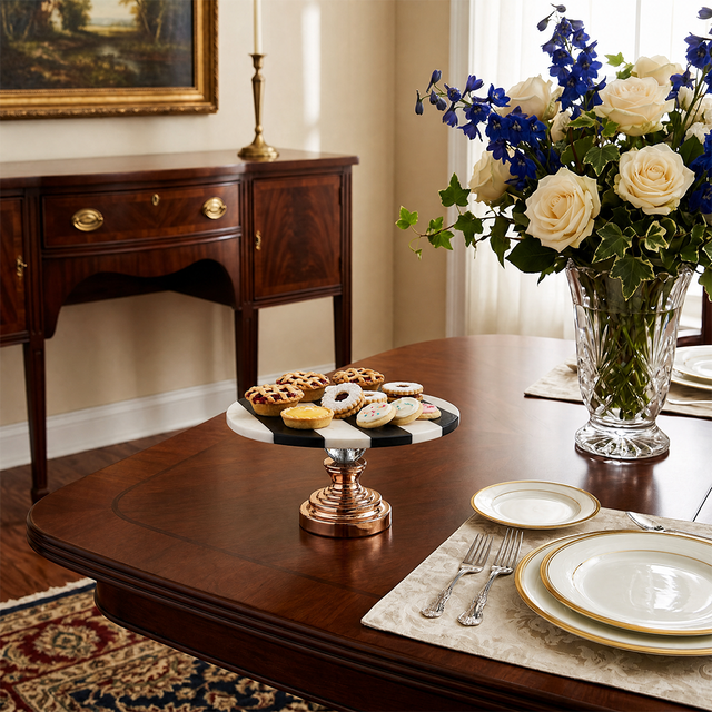 Cake stand on vintage dining table